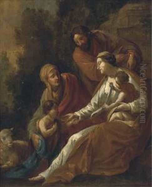 The Holy Family With Saint Elizabeth And The Infant Saint John Thebaptist Oil Painting by Eustache Le Sueur