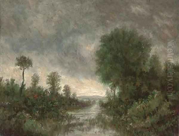 A river at dusk Oil Painting by Jean-Baptiste-Camille Corot