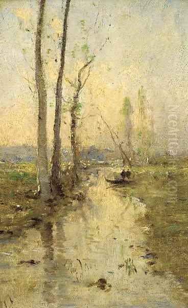 A stream running through a meadow Oil Painting by Jean-Baptiste-Camille Corot