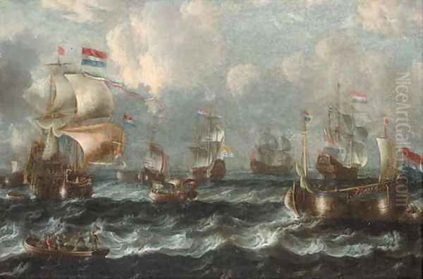 Warships off the Dutch coast Oil Painting by Laureys A Castro