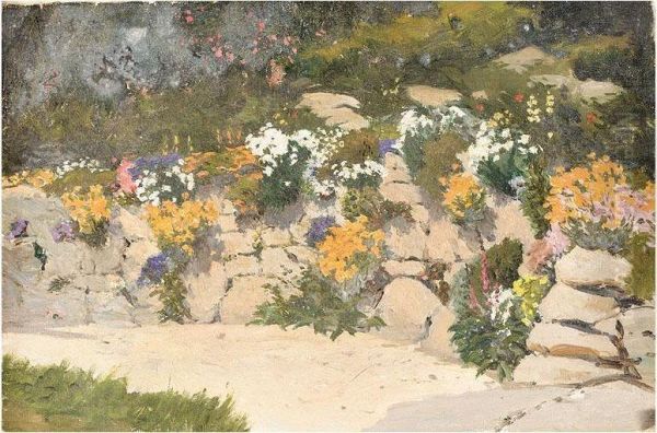 Flowers On A Rockery Oil Painting by Benjamin Eastlake Leader