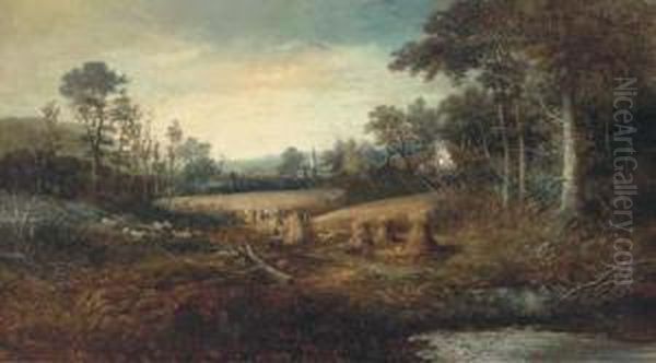 Hay Making Oil Painting by Charles Leaver