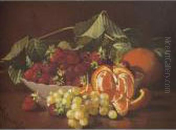 Still Life With Strawberries, Grapes And Oranges Oil Painting by Edward Chalmers Leavitt