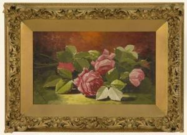 Still Life With Pink Roses. Oil Painting by Edward Chalmers Leavitt