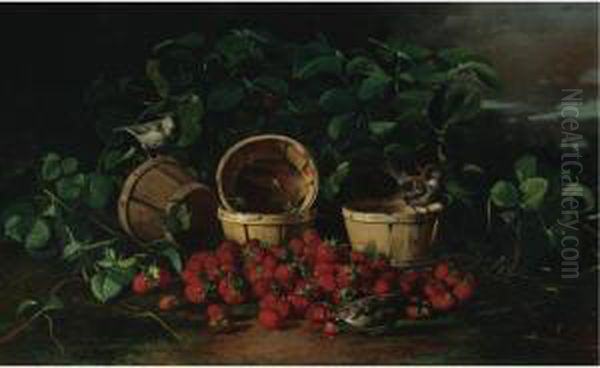 Still Life With Strawberries And Sparrows Oil Painting by Edward Chalmers Leavitt