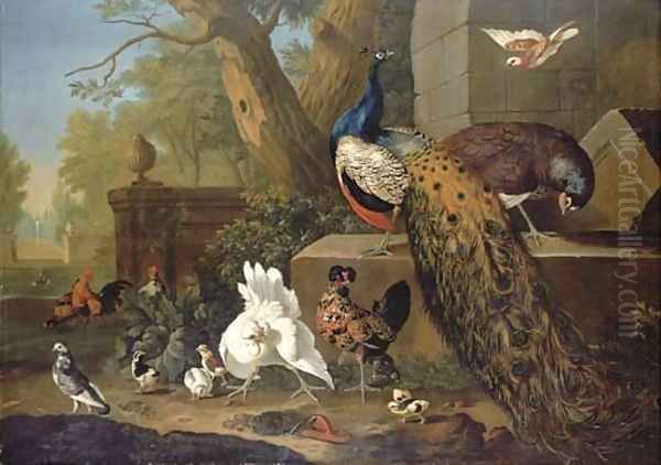 A peacock and peahen Oil Painting by Pieter III Casteels