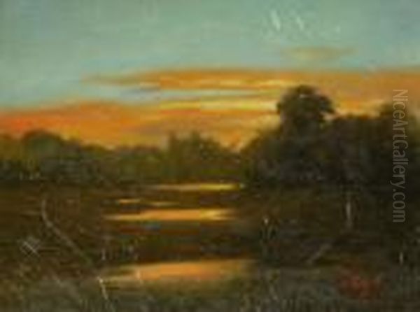 Luminous Marsh Scene Oil Painting by Edward Chalmers Leavitt