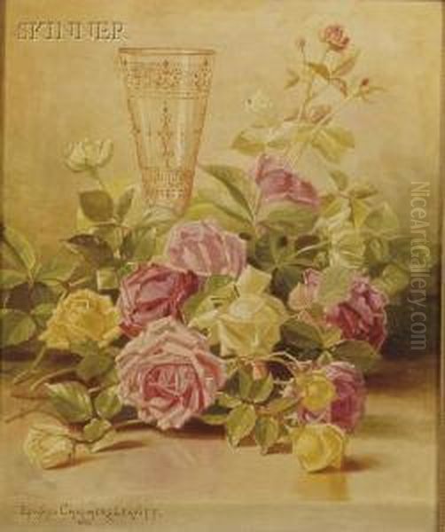 Still Life With Glass And Roses Oil Painting by Edward Chalmers Leavitt