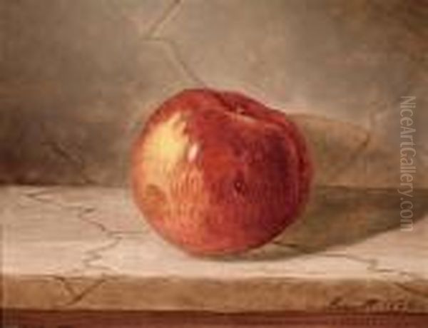 Apple On A Marble Tabletop Oil Painting by Edward Chalmers Leavitt