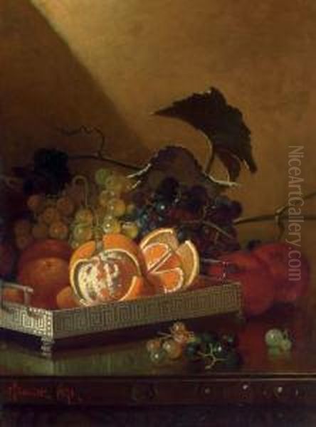 Still Life With Oranges, Grapes And Apples Oil Painting by Edward Chalmers Leavitt