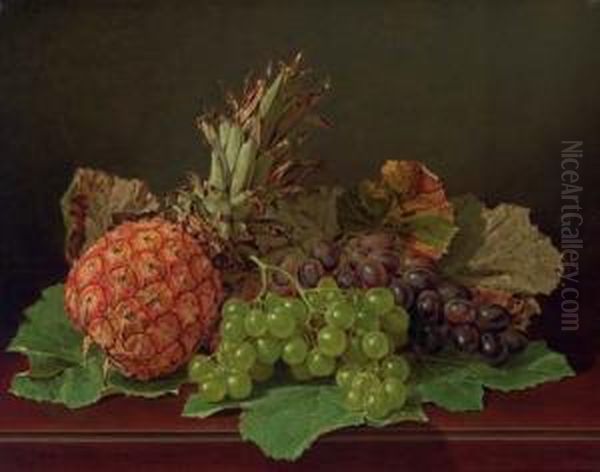 Still Life With Pineapple And Grapes Oil Painting by Edward Chalmers Leavitt