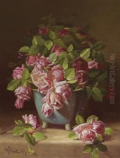 Still Life With Roses Oil Painting by Edward Chalmers Leavitt