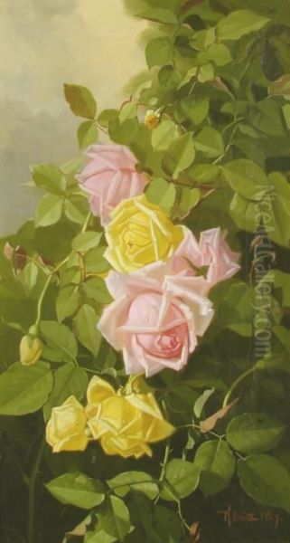 Still Life Withroses Oil Painting by Edward Chalmers Leavitt