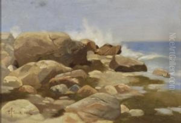 Rocky Shore Scene Oil Painting by Edward Chalmers Leavitt