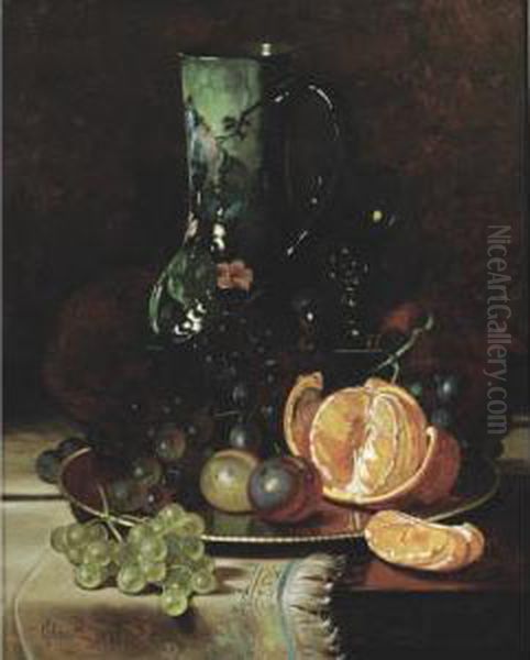 Still Life With Fruit And Jug Oil Painting by Edward Chalmers Leavitt