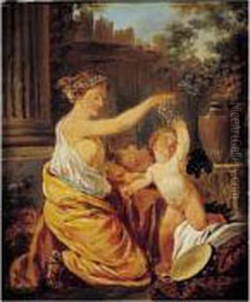 Bacchante Et Putti Jouant Avec Une Grappe De Raisins by Jean Jacques Francois Le Barbier