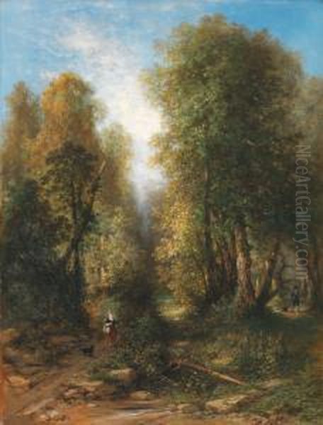 Paysanne Dans Un Sous Bois Oil Painting by Hippolyte Lebas