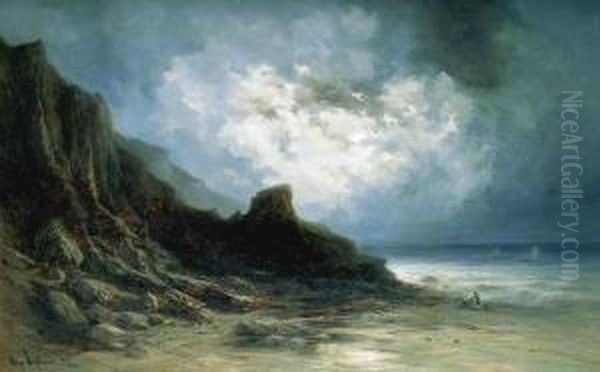 Marine Au Clair De Lune Oil Painting by Hippolyte Lebas