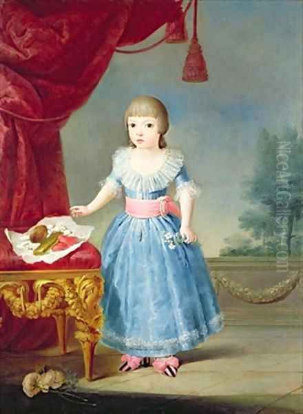 Girl in a Blue Dress by a Table of Sweetmeats Oil Painting by Antonio Carnicero