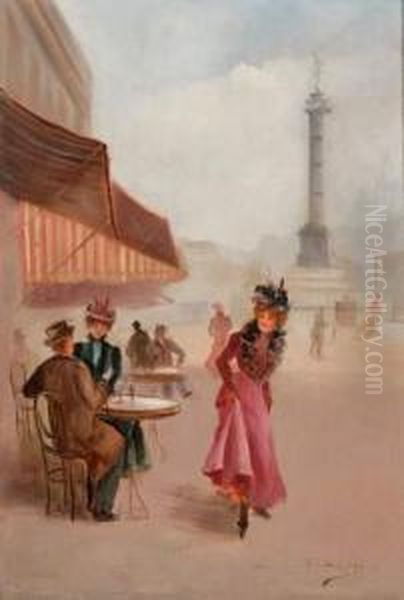 Paris, Place De La Concorde Oil Painting by Leonie Lebas