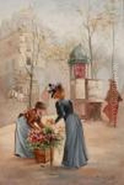 Paris, La Marchande De Fleurs Oil Painting by Leonie Lebas