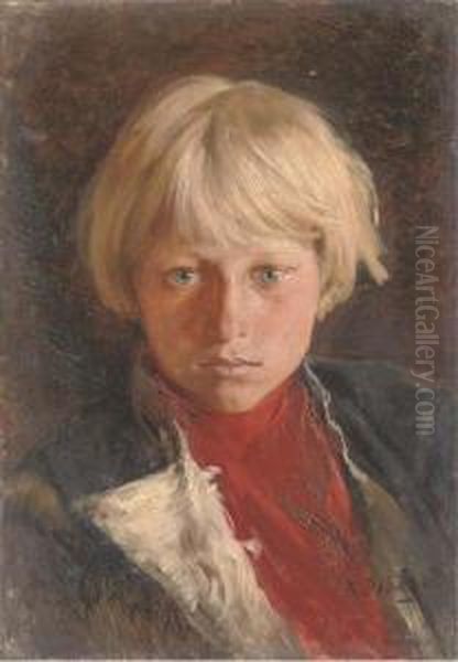 Portrait Of Young Boy With Blond Hair Oil Painting by Klavdiy Vasilievich Lebedev