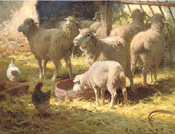 The Sheepfold Oil Painting by Charles H. Clair