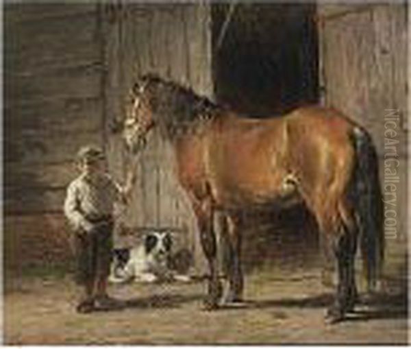 Little Boy With A Horse Oil Painting by Frans Lebret