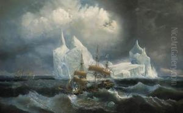 The Astrolabe And Zele In A Swell In The Antarctic Oil Painting by Louis Lebreton