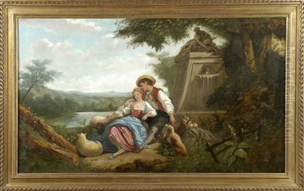 Landscape With Shepherd And Shepherdess Oil Painting by Sebastien Jacques Leclerc Des Gobelins