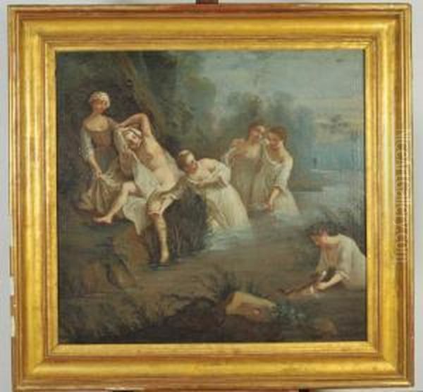 Jeune Baigneuse A La Riviere Oil Painting by Sebastien Jacques Leclerc Des Gobelins