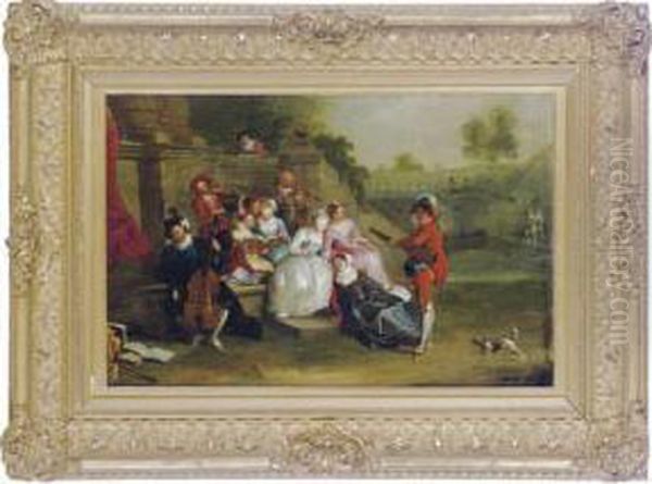 A Concert In A Garden Oil Painting by Sebastien Jacques Leclerc Des Gobelins