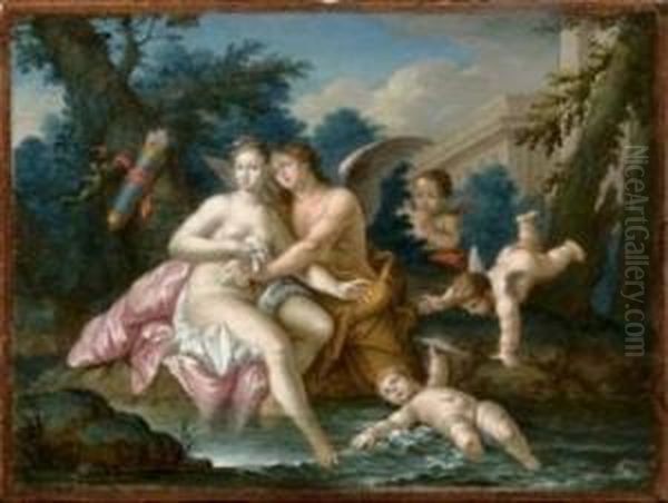 Il Bagno Di Venere Con Amore Oil Painting by Sebastien Jacques Leclerc Des Gobelins