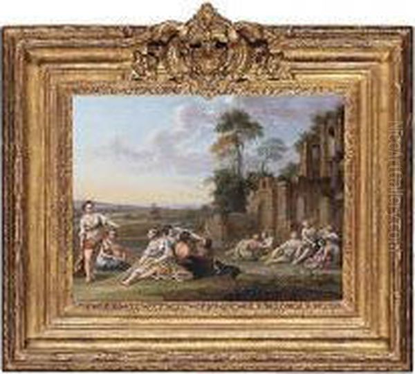 Landscape With Bathing Nymphs Oil Painting by Sebastien Jacques Leclerc Des Gobelins