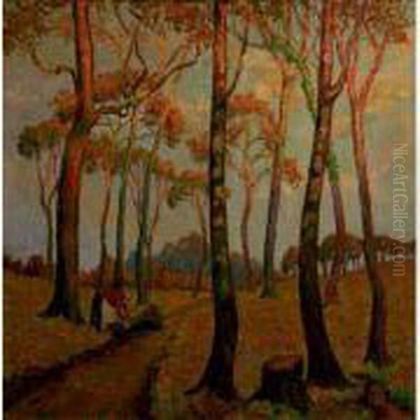 Paysanne Aux Fagots, Normandie, Circa 1920-23 Oil Painting by Lucien, Luc Leclercq