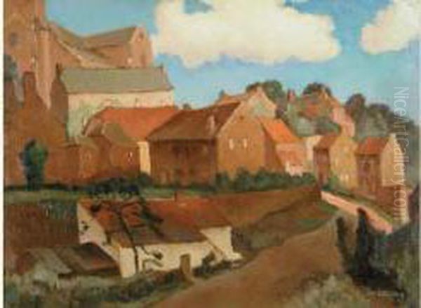 Un Village Oil Painting by Lucien, Luc Leclercq