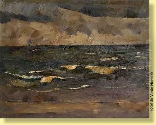 Coucher De Soleil En Mer Du Nord Oil Painting by Victor Leclercq