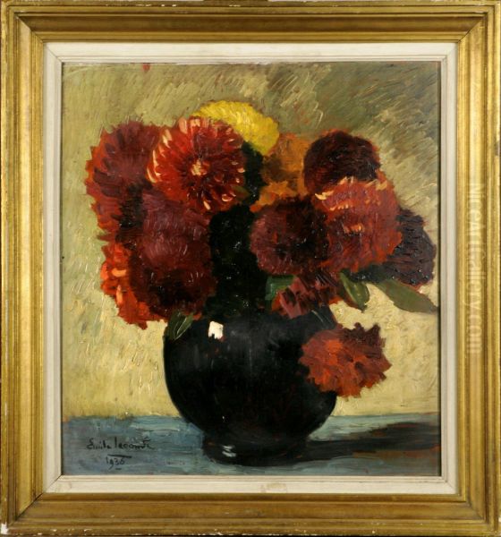 Les Dahlias. Oil Painting by Emile Lecomte