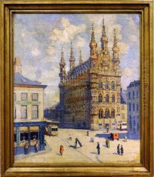 [place De L'hotel De Ville A Louvain] Oil Painting by Emile Lecomte