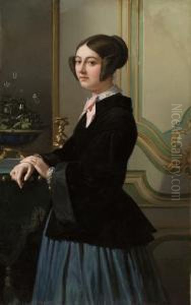 Portrait De Dame Au Noeud Rose Oil Painting by Emile Lecomte