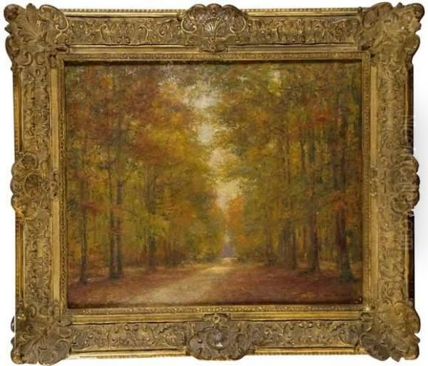 L'avenue En Automne. Barbizon Oil Painting by Victor Lecomte