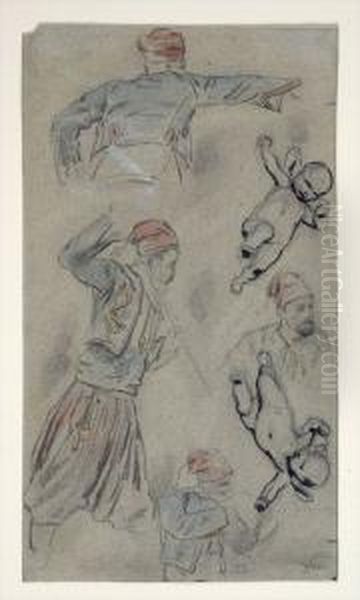 Studies Of Zouaves & Putti Oil Painting by Charles Emile Hippolyte Lecomte-Vernet