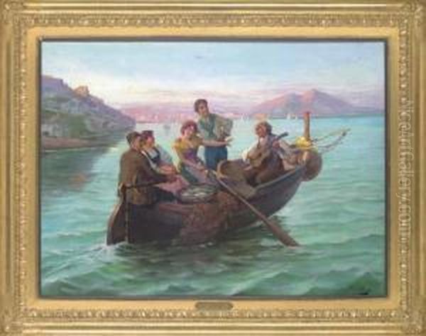 The Ballad Of A Neapolitan Fisherman Oil Painting by Charles Emile Hippolyte Lecomte-Vernet