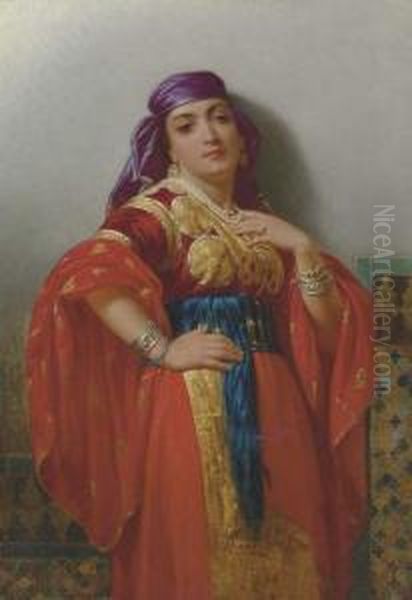 An Oriental Beauty Oil Painting by Charles Emile Hippolyte Lecomte-Vernet