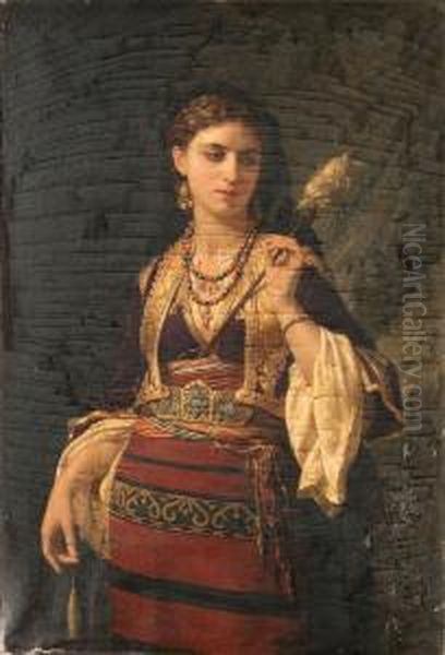 A Young Greek Girl Oil Painting by Charles Emile Hippolyte Lecomte-Vernet