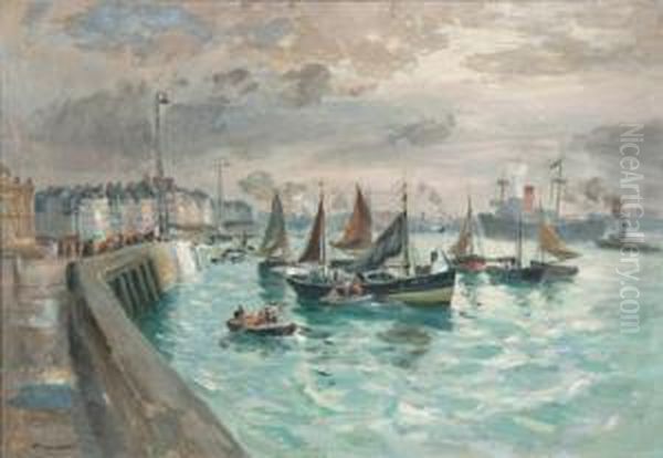 Le Havre L'avant-port Oil Painting by Raymond Louis Lecourt