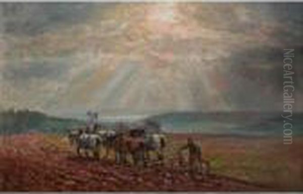 Les Labours Oil Painting by Raymond Louis Lecourt