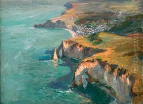 Vue Aerienne D'etretat Oil Painting by Raymond Louis Lecourt