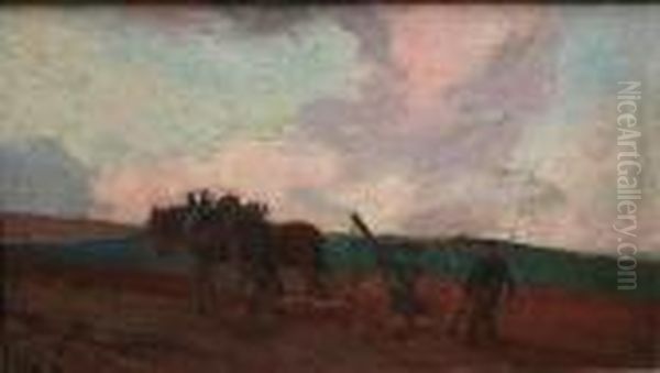 Scene De Labour Oil Painting by Raymond Louis Lecourt