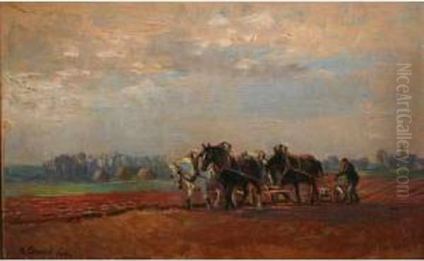 Les Labours Oil Painting by Raymond Louis Lecourt